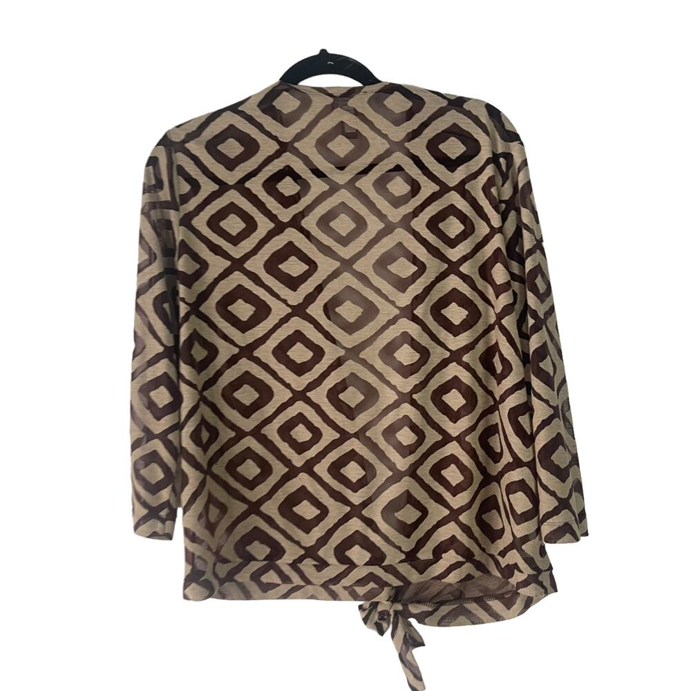 Chico's Women's Size XL (3) Geometrical Sheer Brown Front‎ Tie Cardigan Top - Picture 6 of 8